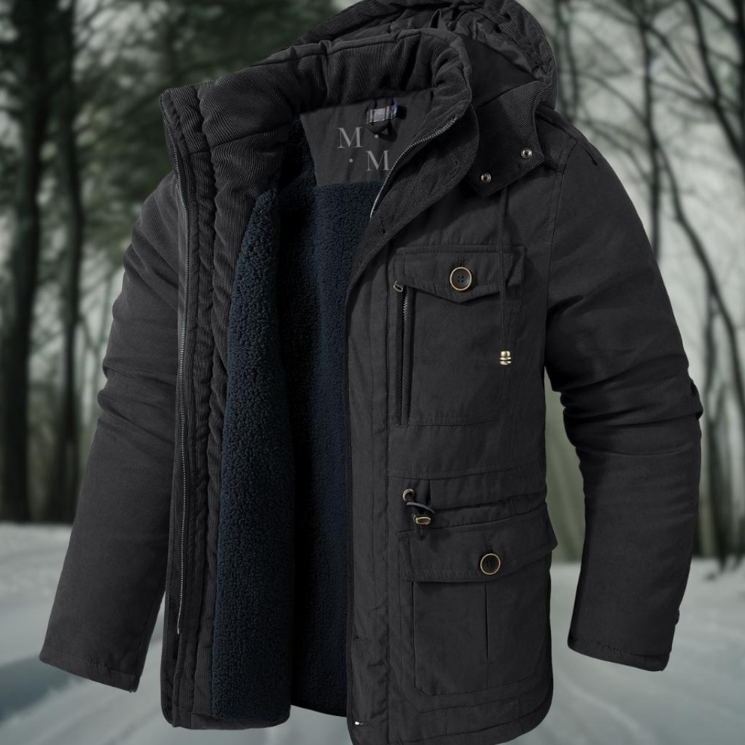 Męska Parka Fleece z Podszewką | Z Kapturem