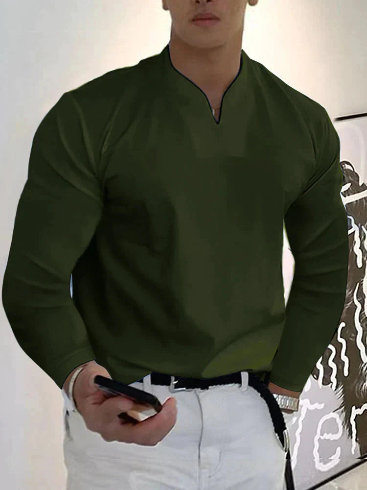 Męska koszula z długim rękawem, dekolt w serek | Slim Fit