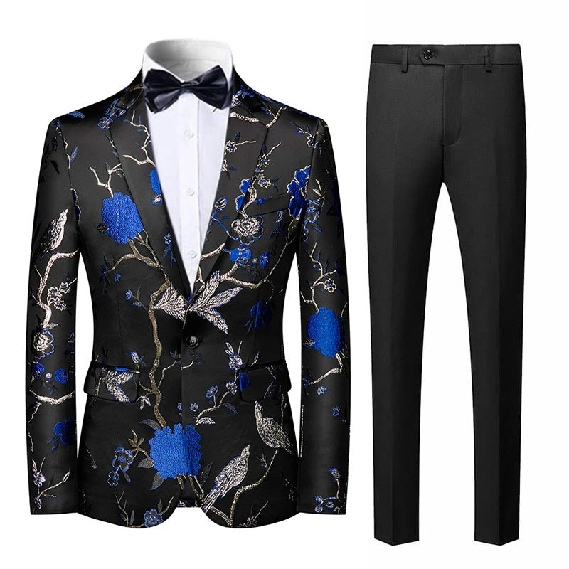 Męski Garnitur Blazer w Kwiaty | Elegancka Odzież na Przyjęcia
