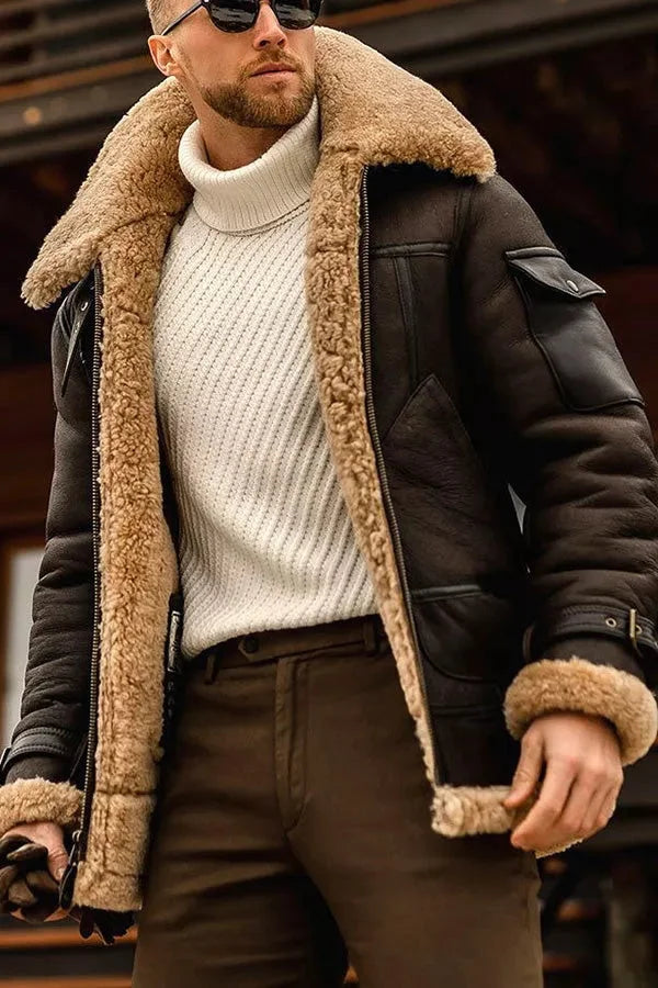 Męski płaszcz aviator z baraniny | Ciepły styl na zimę