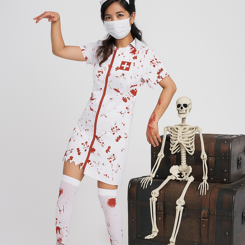 Damska Kostium pielęgniarki na Halloween | Druk plamy krwi