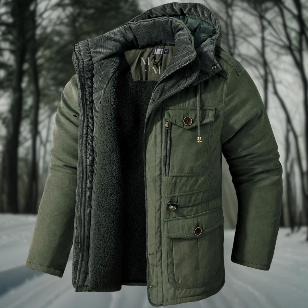 Męska Parka Fleece z Podszewką | Z Kapturem