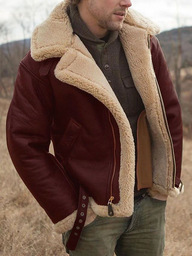 Męski płaszcz aviator z baraniny | Ciepły styl na zimę