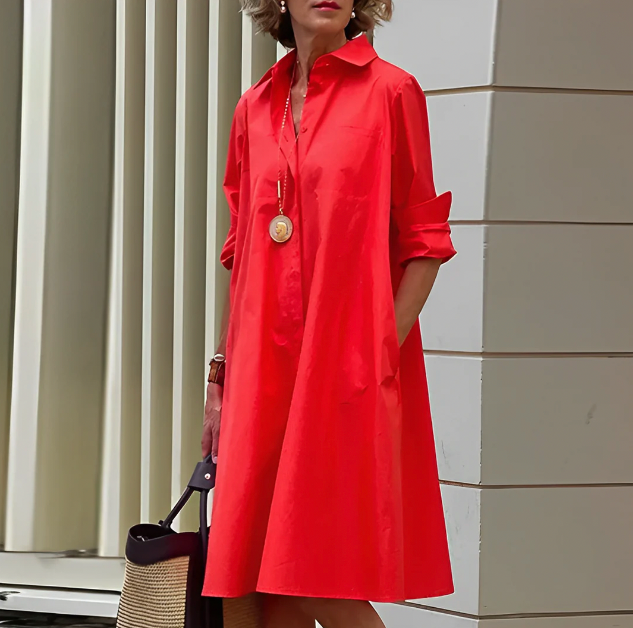 Damska Sukienka z Kołnierzykiem w Stylu Oversized | Midi