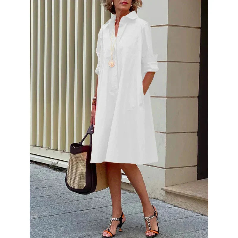 Damska Sukienka z Kołnierzykiem w Stylu Oversized | Midi