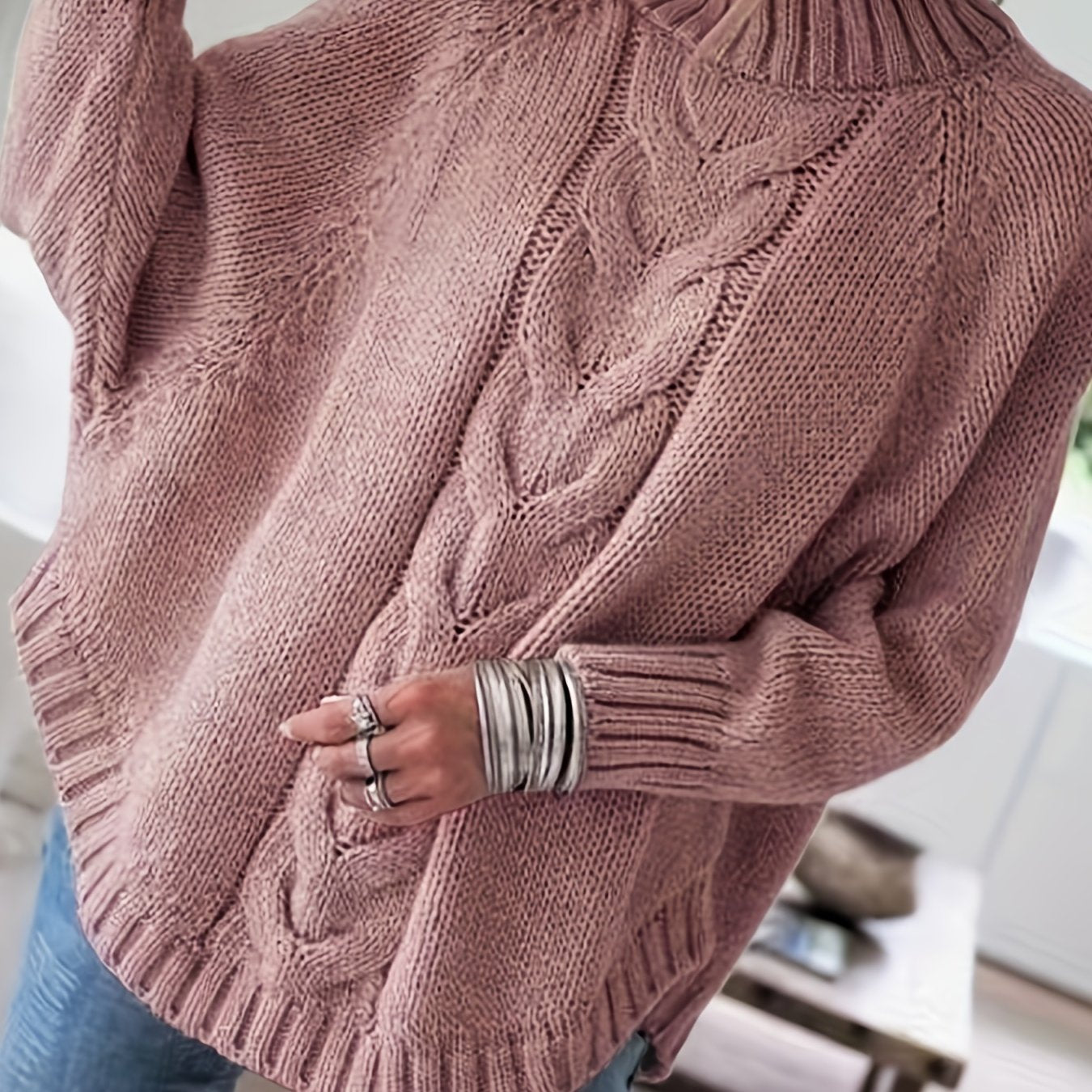 Damska Zimowa Sweter | Oversize Z Warkoczowym Splotem