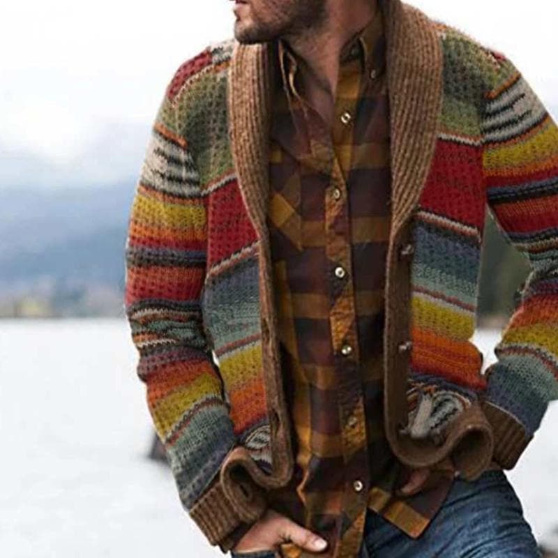 Męski wielokolorowy sweter kardigan | Styl vintage