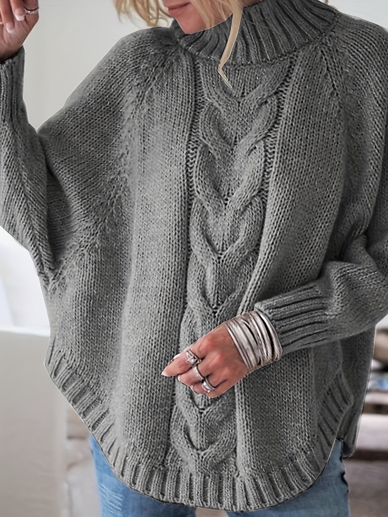 Damska Zimowa Sweter | Oversize Z Warkoczowym Splotem