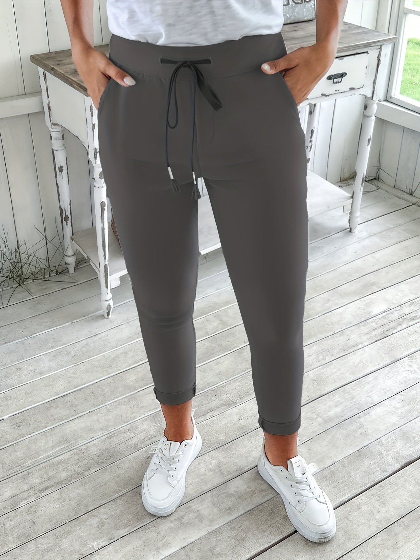 Damska Spodnie Joggery | Ze Sznurkiem I Prosta Nogawka