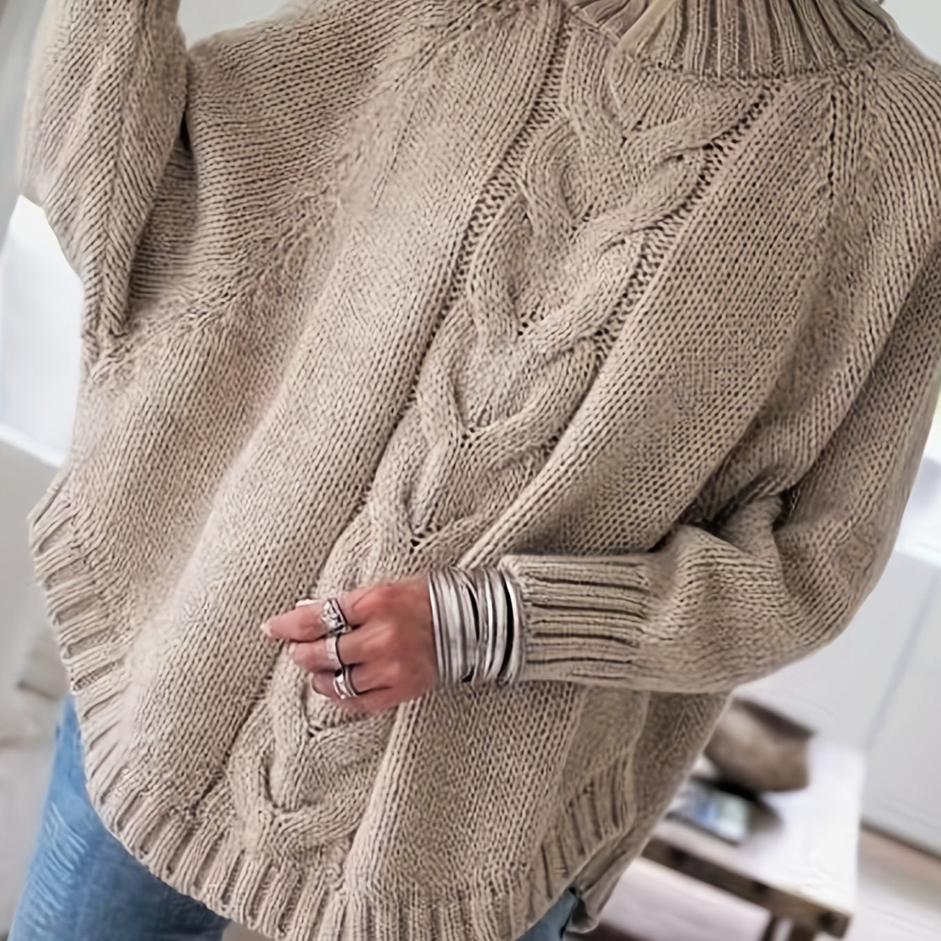 Damska Zimowa Sweter | Oversize Z Warkoczowym Splotem