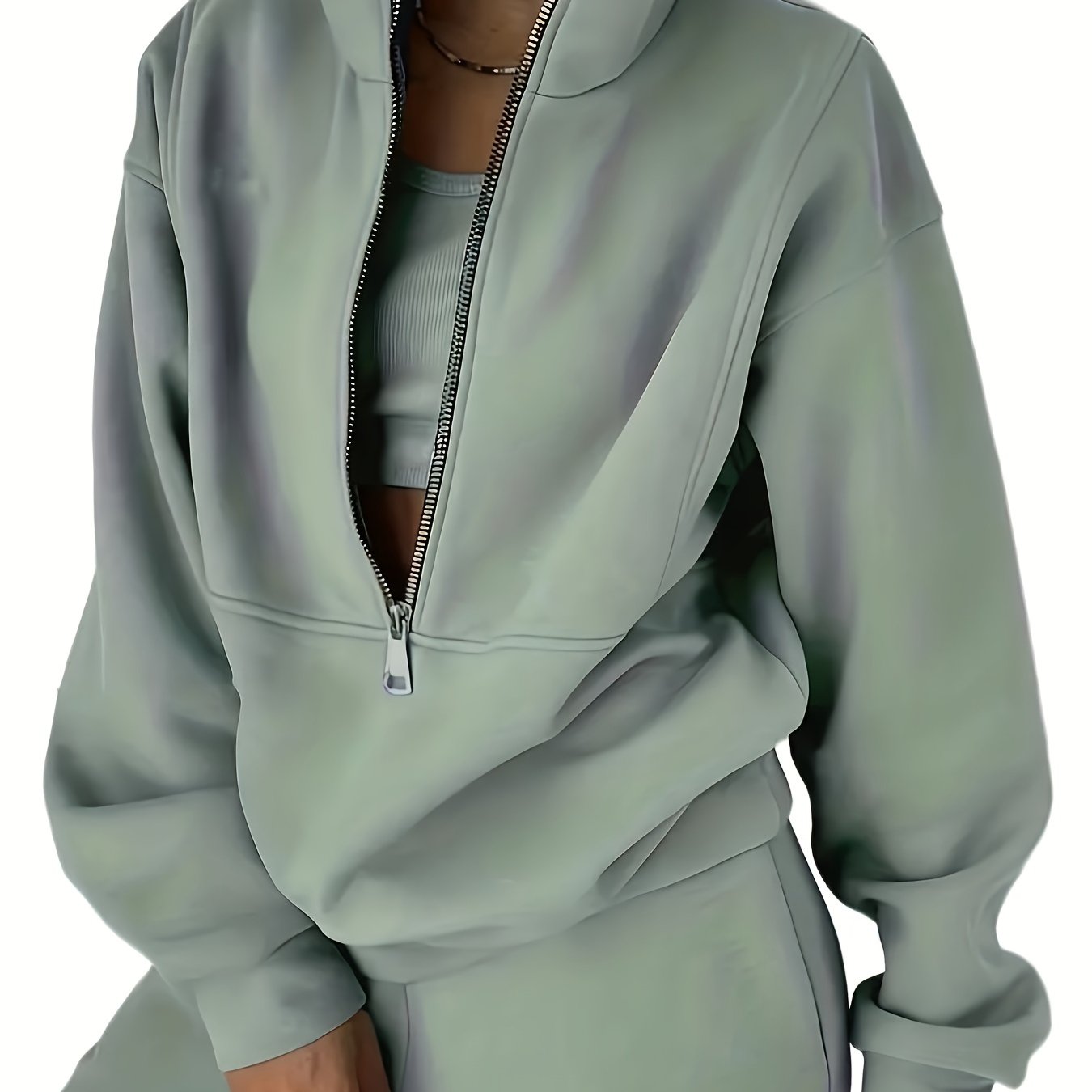 Damska Zimowa Zestaw Dwuczęściowy | Bluza Na Zamek I Spodnie Z Gumką