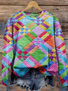 Patchwork-blomstret sweatshirt til kvinder | Langærmet