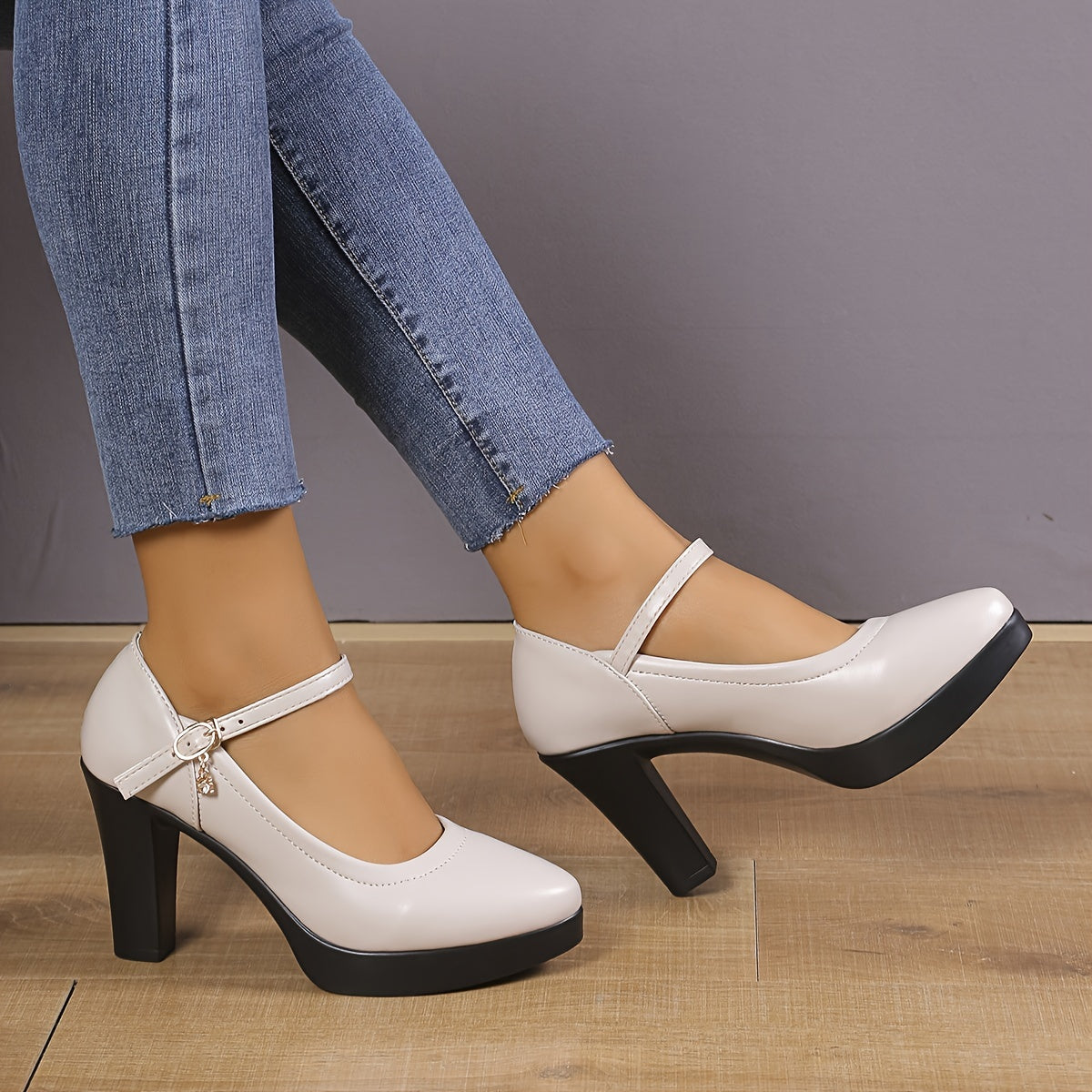 Buty damska na platformie | Pasek w stylu Mary Jane