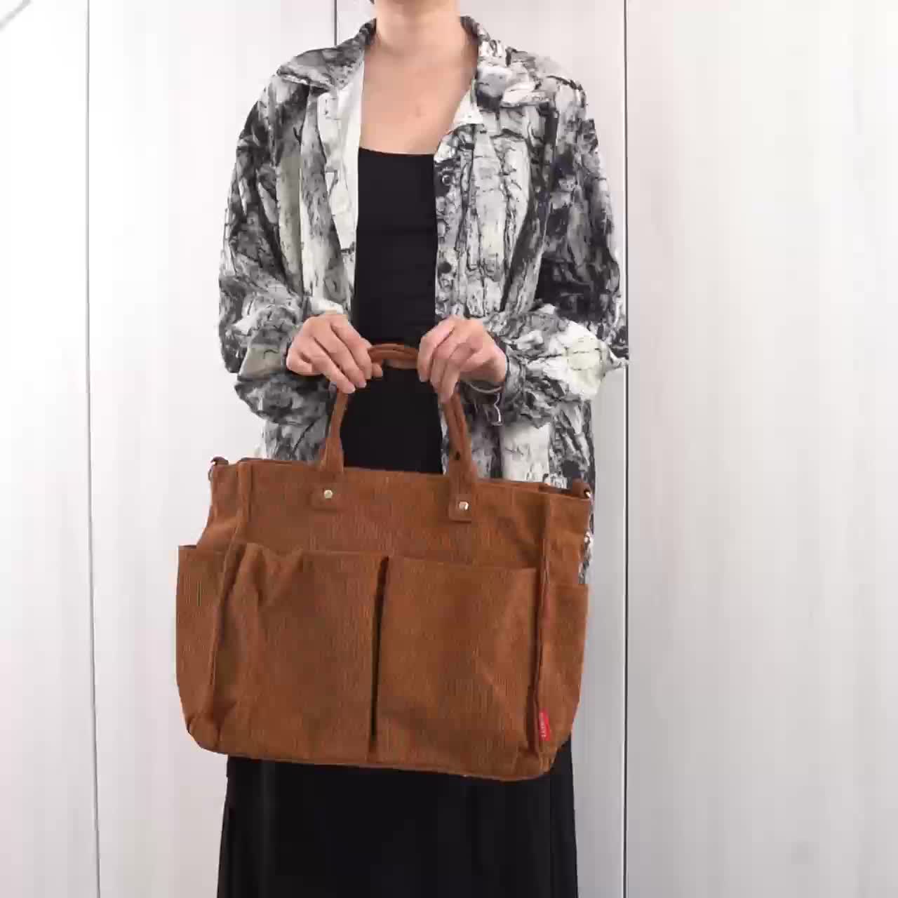 Damska Torba Shopper | Duża z Przednimi Kieszeniami