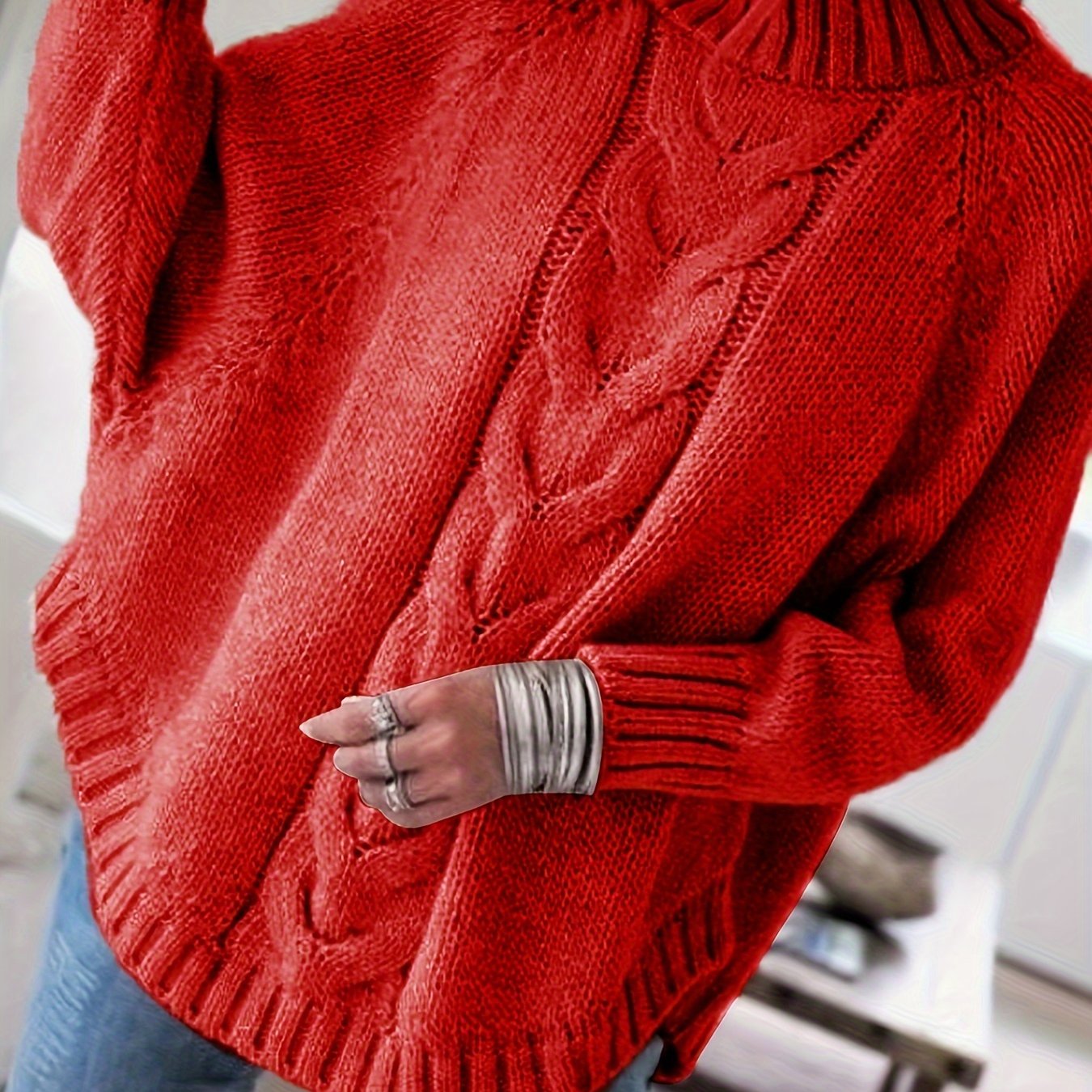 Damska Zimowa Sweter | Oversize Z Warkoczowym Splotem