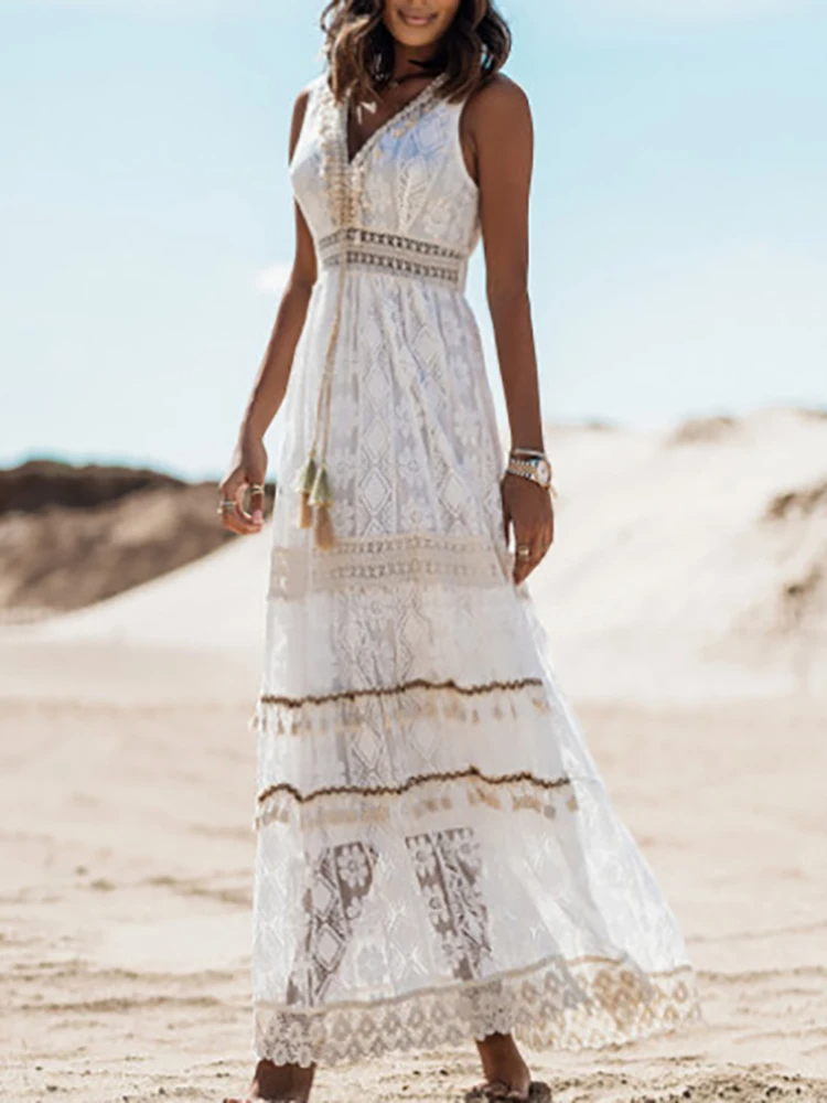 Dámské krajkové boho šaty | Maxi