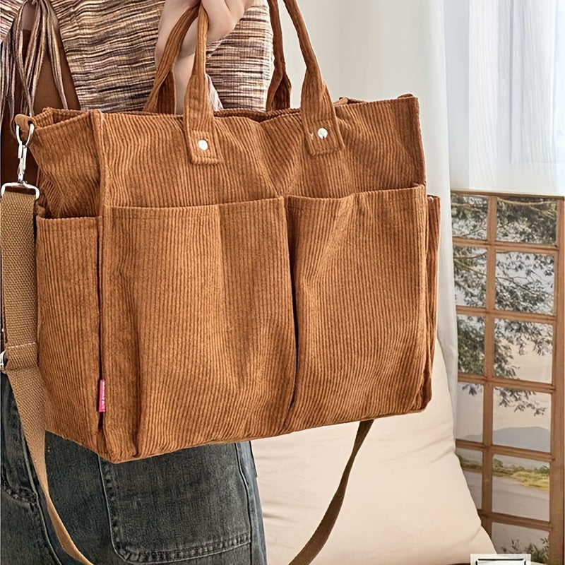 Damska Torba Shopper | Duża z Przednimi Kieszeniami