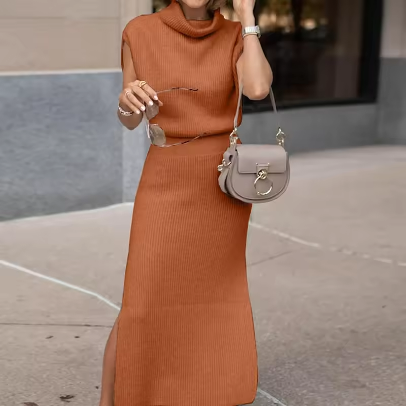 Dámské svetrové šaty s rolákem typu cowl | Midi