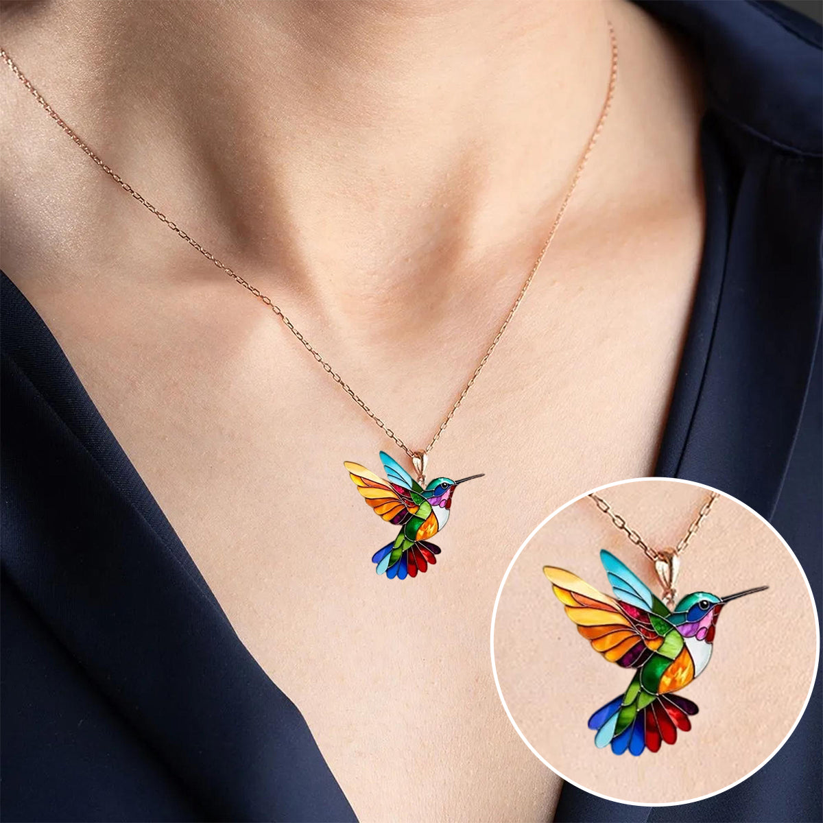 Necklace with Hummingbird Pendant | Set with Earrings