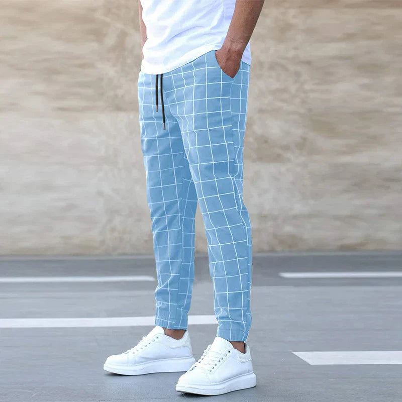 Męskie Stylowe Spodnie Jogger | W Kratę