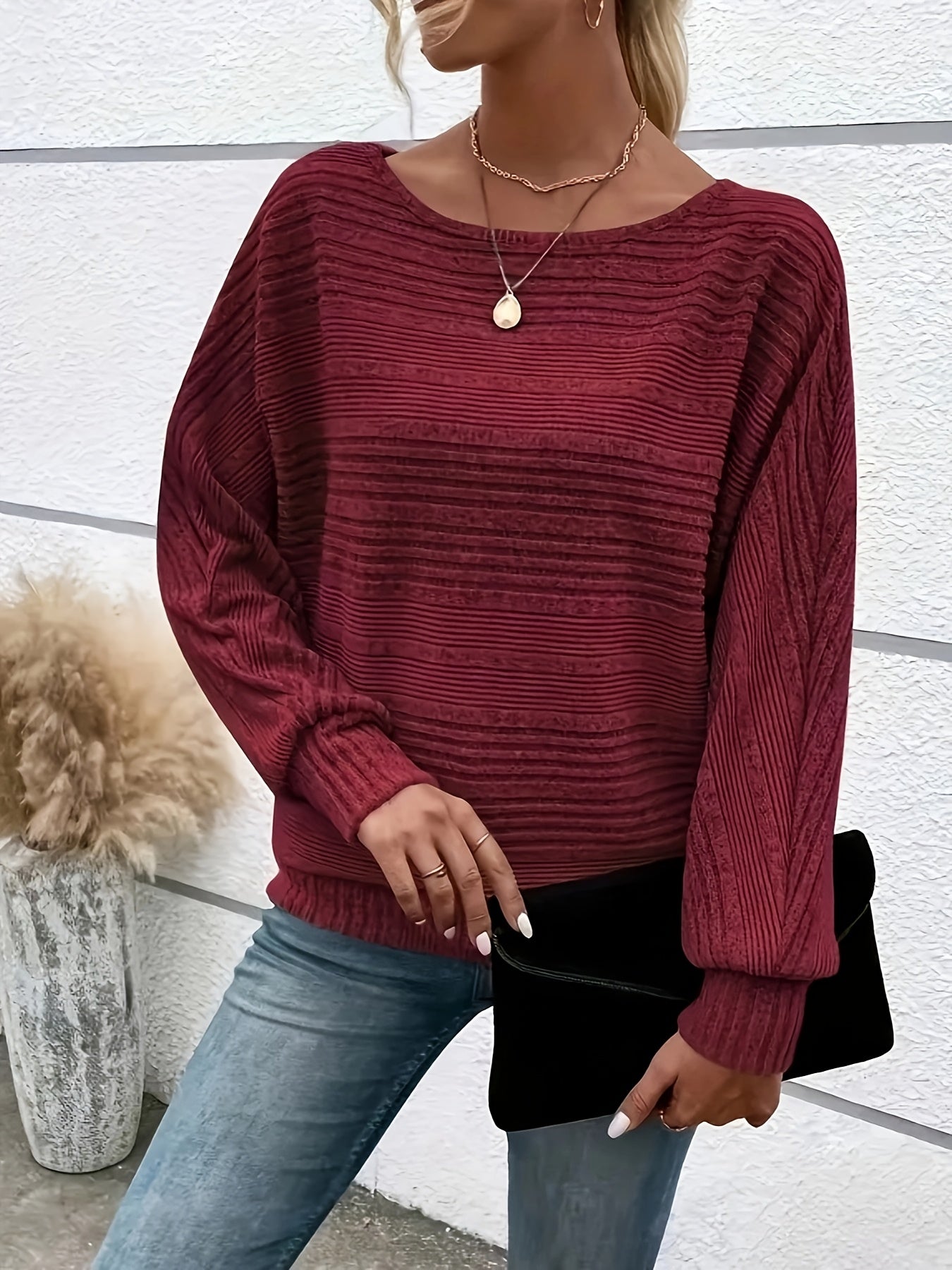 Sweter damska z rękawami typu batwing | Okrągły dekolt