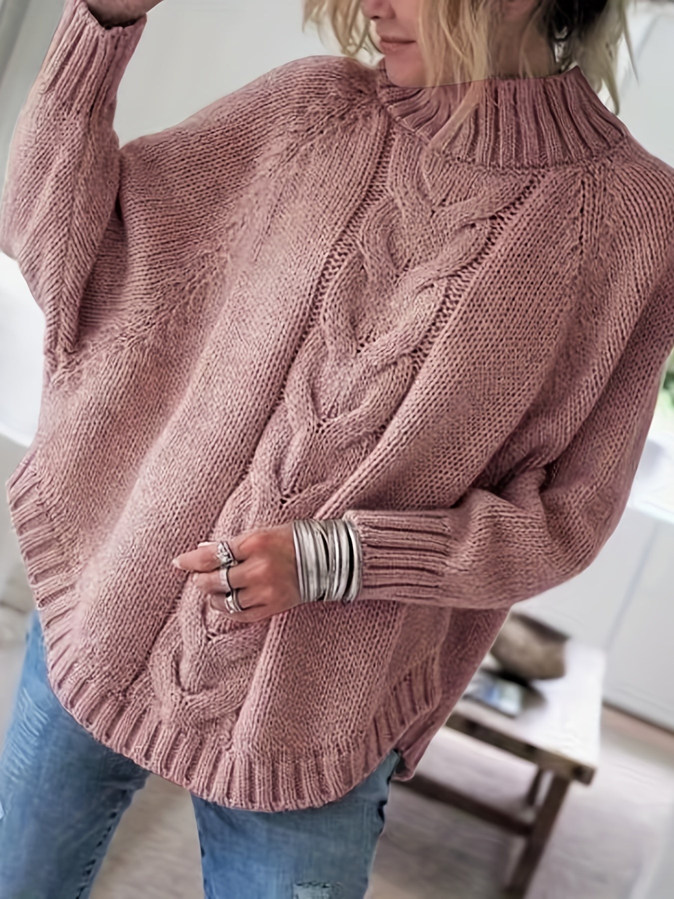 Damska Zimowa Sweter | Oversize Z Warkoczowym Splotem