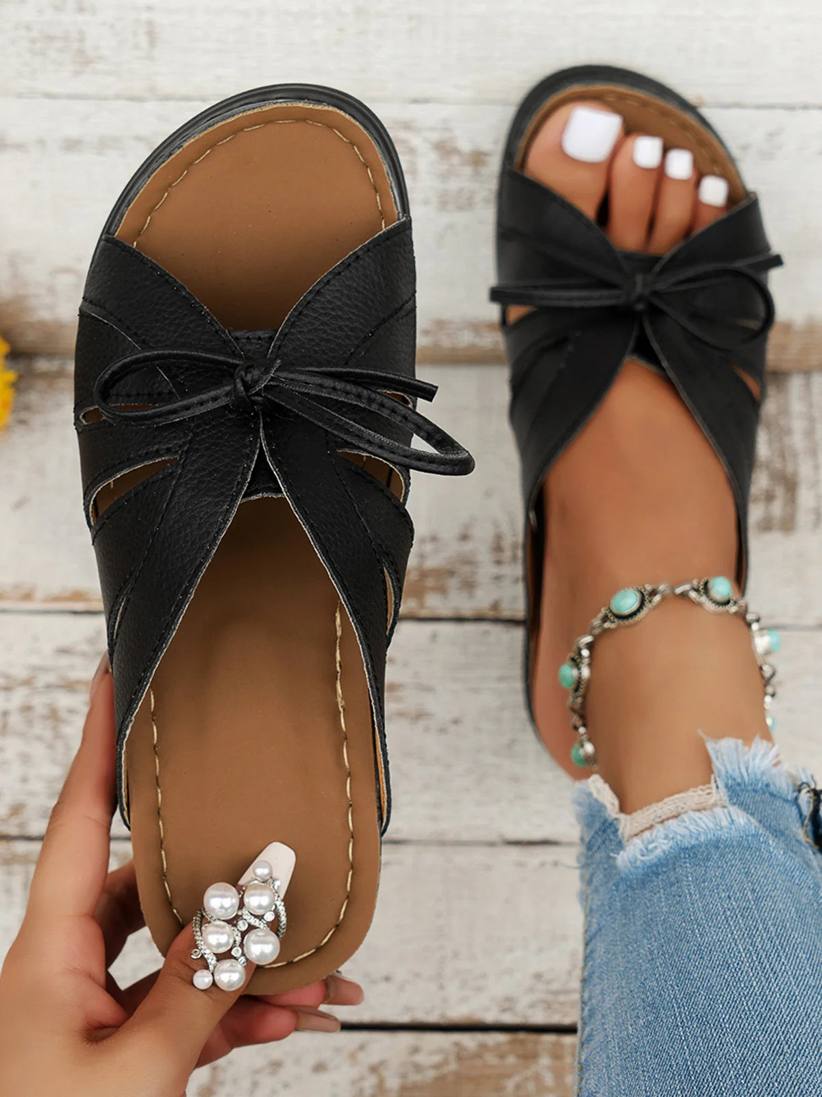 Kobiece Sandały Slip-On z Kokardą | Lato