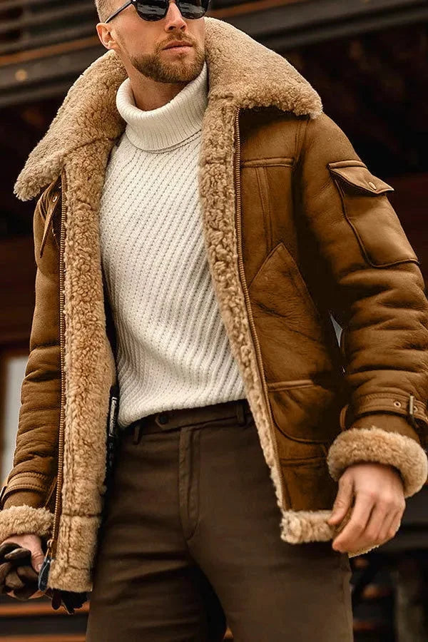 Męski płaszcz aviator z baraniny | Ciepły styl na zimę