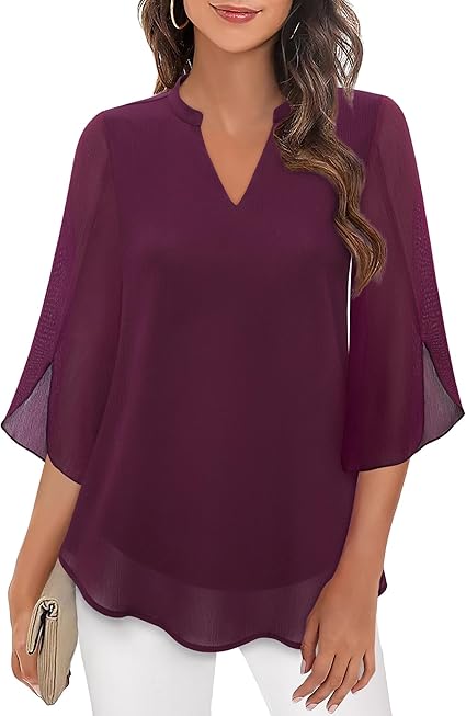 Damska Bluzka Chiffon Z Dekoltem V | Luźny Krój