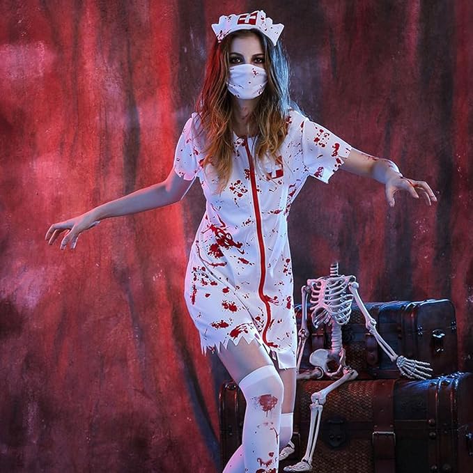 Damska Kostium pielęgniarki na Halloween | Druk plamy krwi