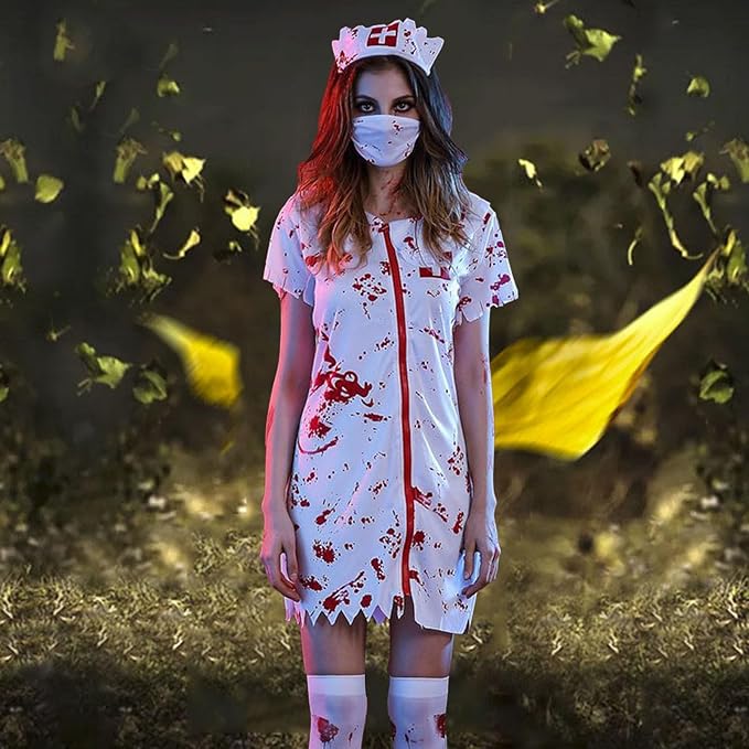 Damska Kostium pielęgniarki na Halloween | Druk plamy krwi
