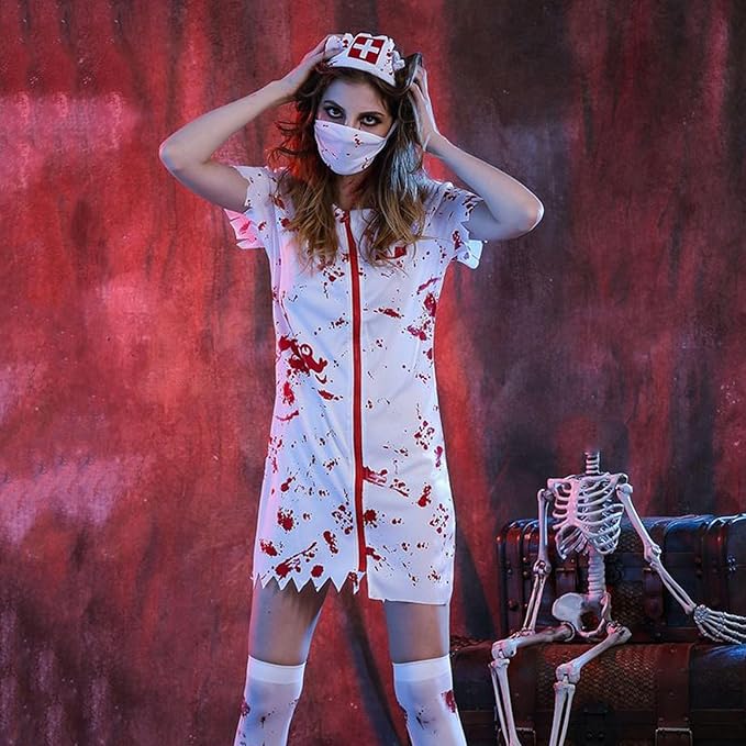 Damska Kostium pielęgniarki na Halloween | Druk plamy krwi