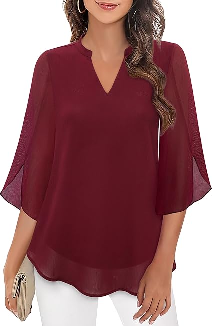 Damska Bluzka Chiffon Z Dekoltem V | Luźny Krój