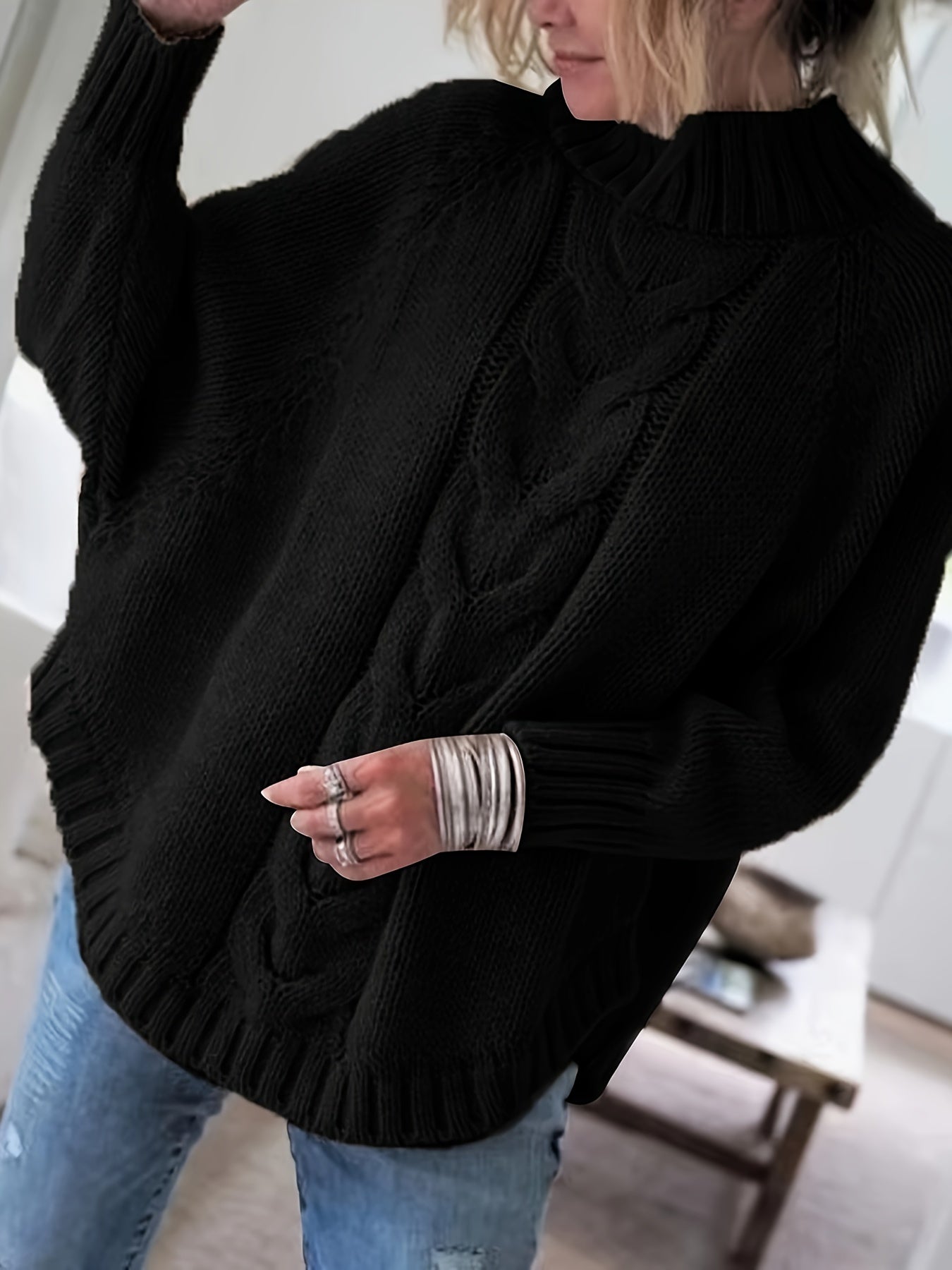 Damska Zimowa Sweter | Oversize Z Warkoczowym Splotem