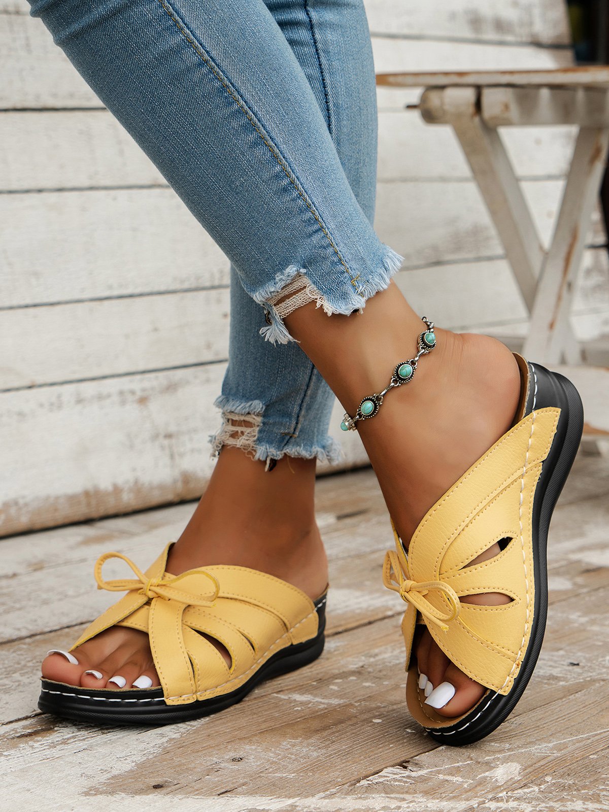Kobiece Sandały Slip-On z Kokardą | Lato