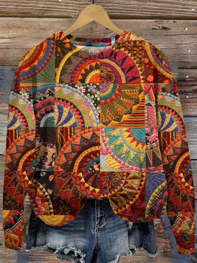 Patchwork-blomstret sweatshirt til kvinder | Langærmet