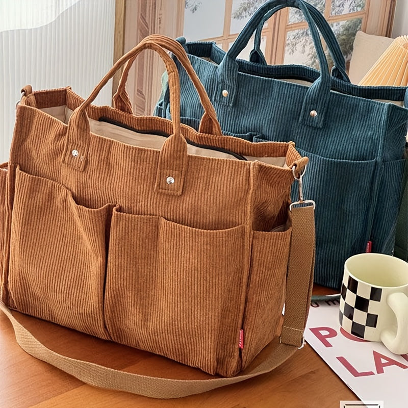 Damska Torba Shopper | Duża z Przednimi Kieszeniami