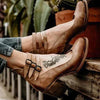 Damskie Vintage Buty na Słupku | Podwójne Paski