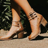 Damskie Vintage Buty na Słupku | Podwójne Paski