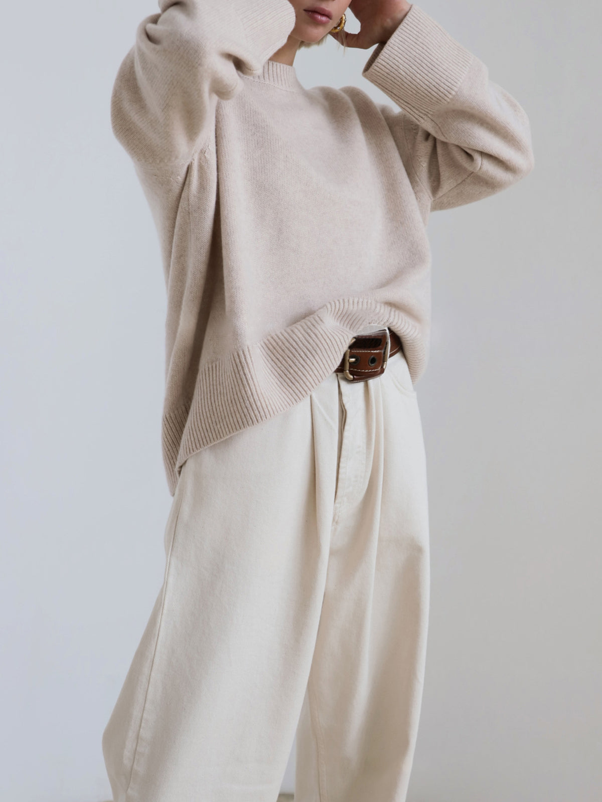 Damski Oversized Sweter Dzianinowy | Okrągły Dekolt