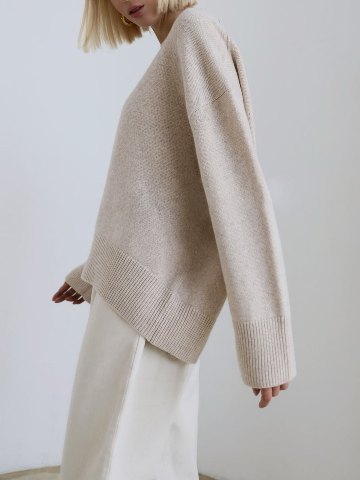 Damski Oversized Sweter Dzianinowy | Okrągły Dekolt