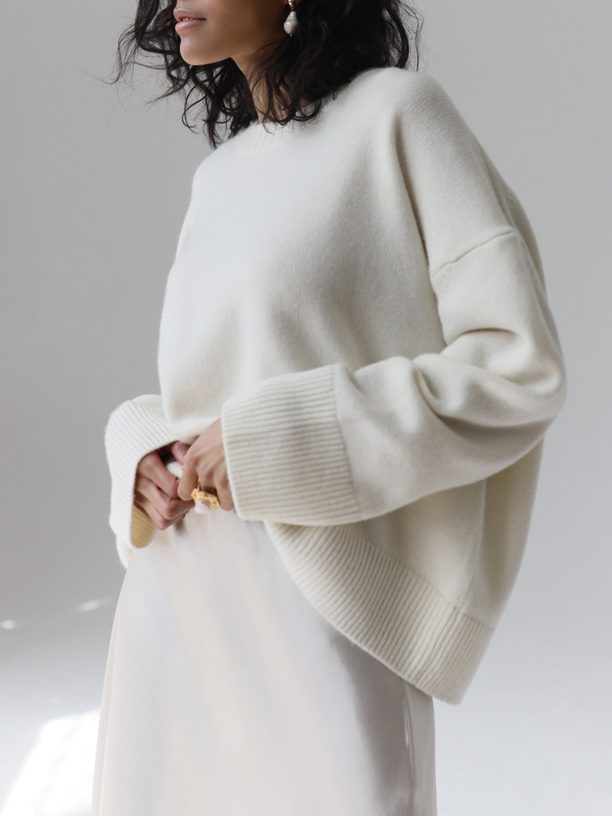 Damski Oversized Sweter Dzianinowy | Okrągły Dekolt