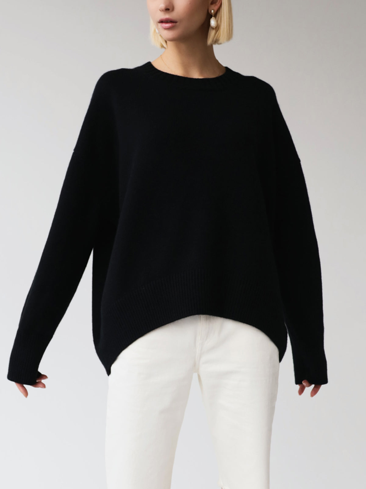 Damski Oversized Sweter Dzianinowy | Okrągły Dekolt