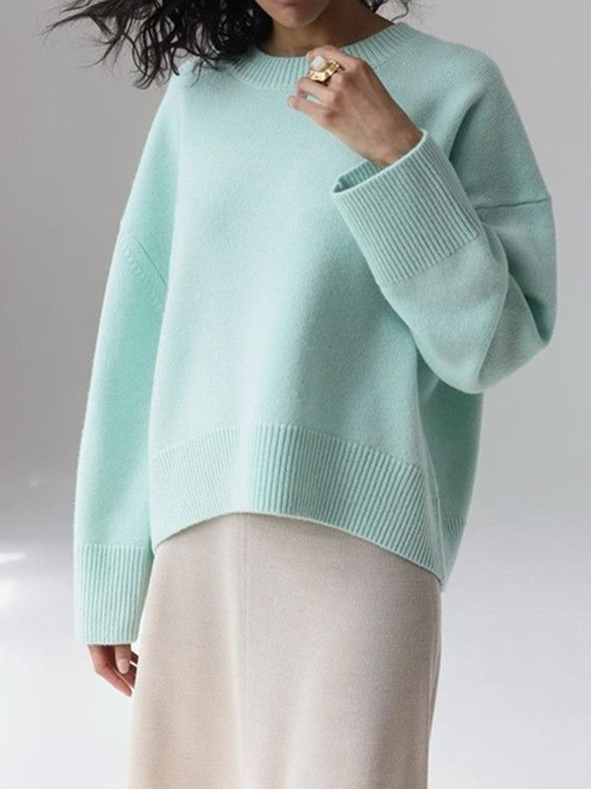 Damski Oversized Sweter Dzianinowy | Okrągły Dekolt