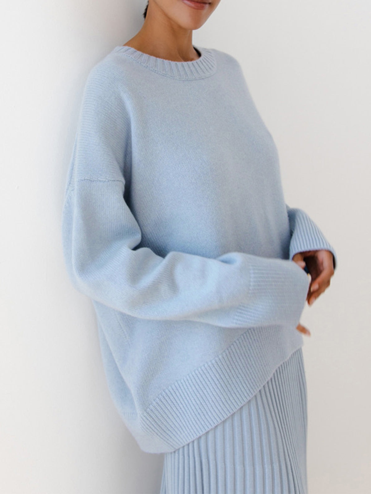Damski Oversized Sweter Dzianinowy | Okrągły Dekolt