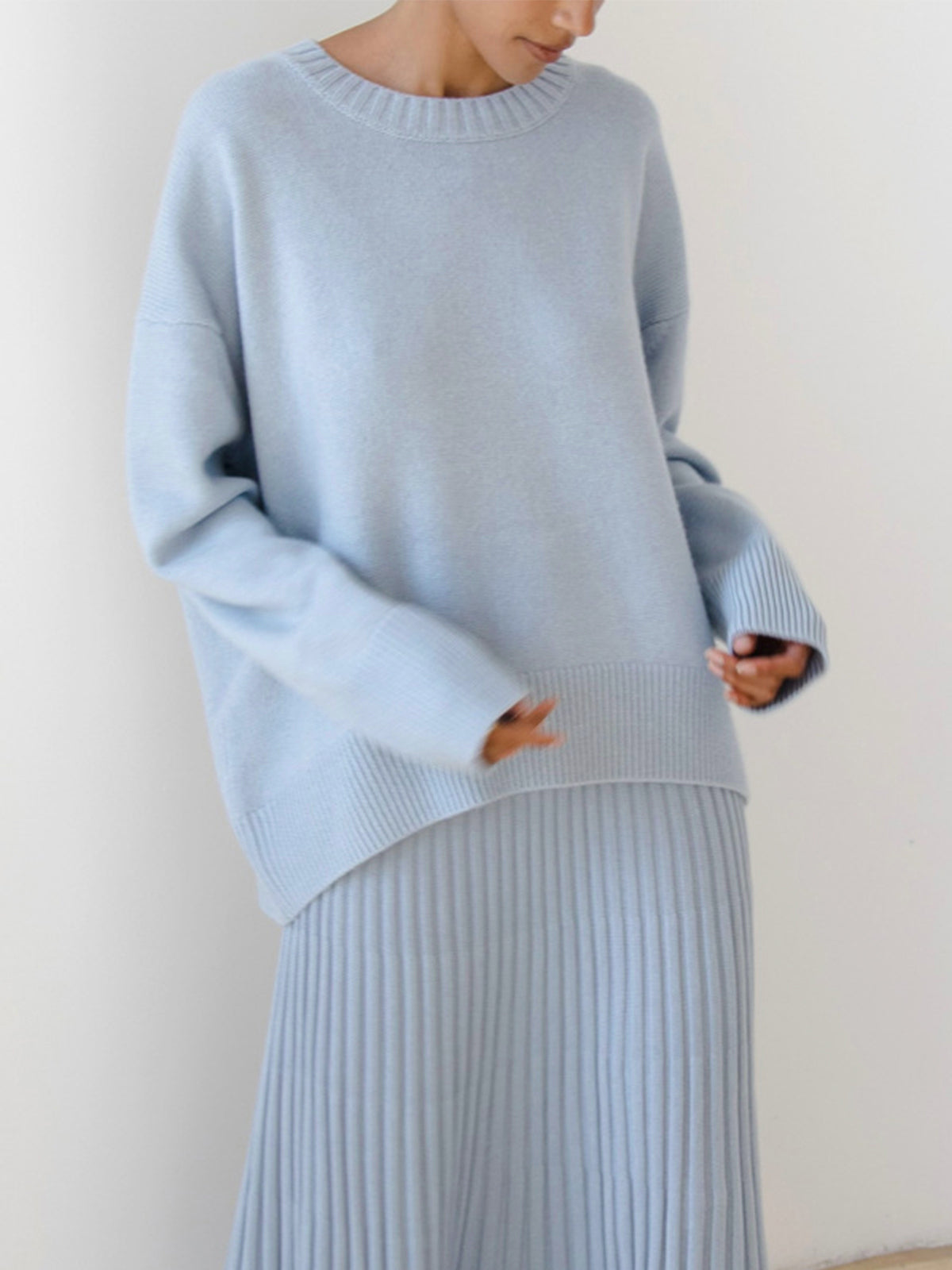 Damski Oversized Sweter Dzianinowy | Okrągły Dekolt