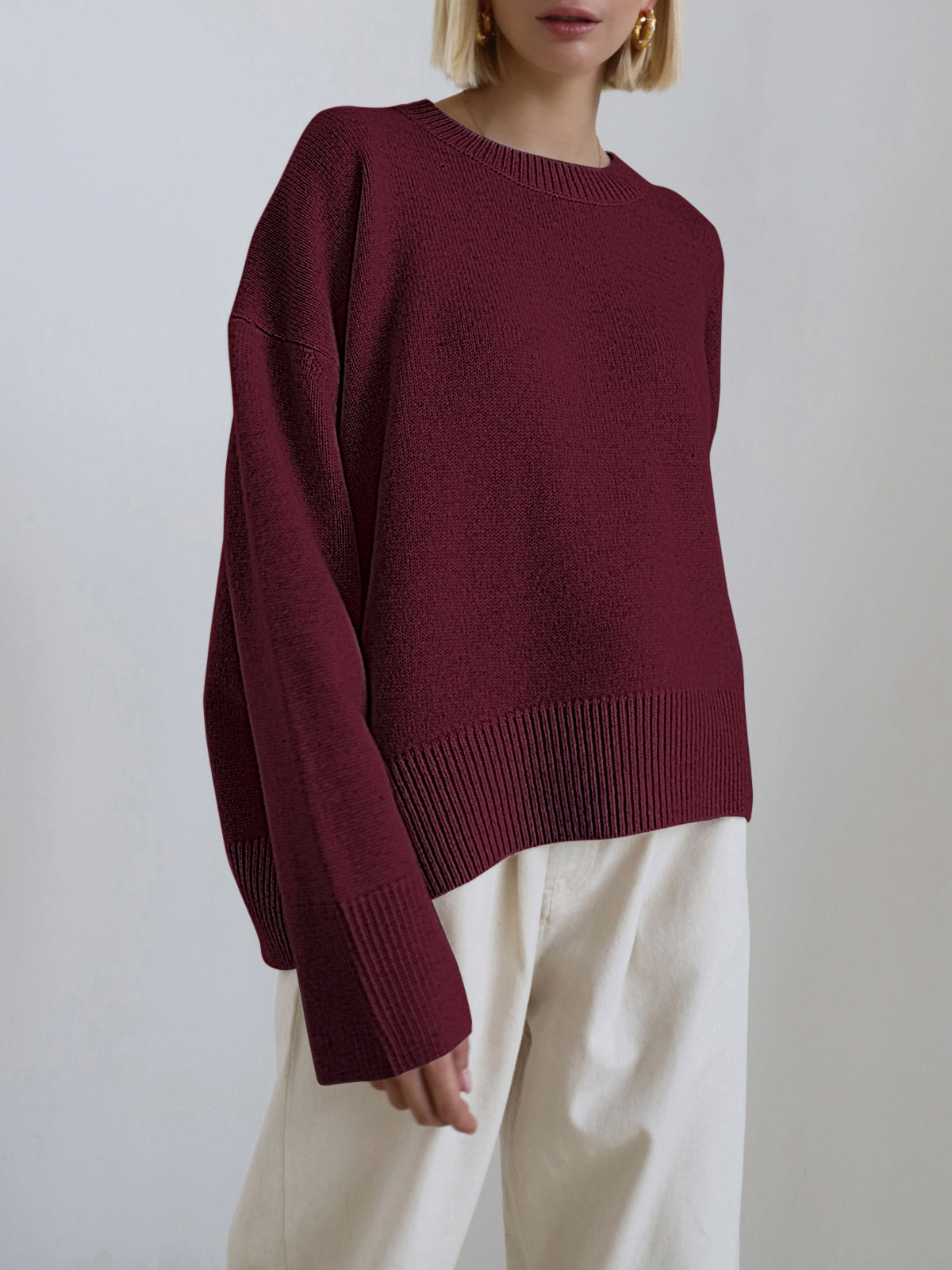 Damski Oversized Sweter Dzianinowy | Okrągły Dekolt