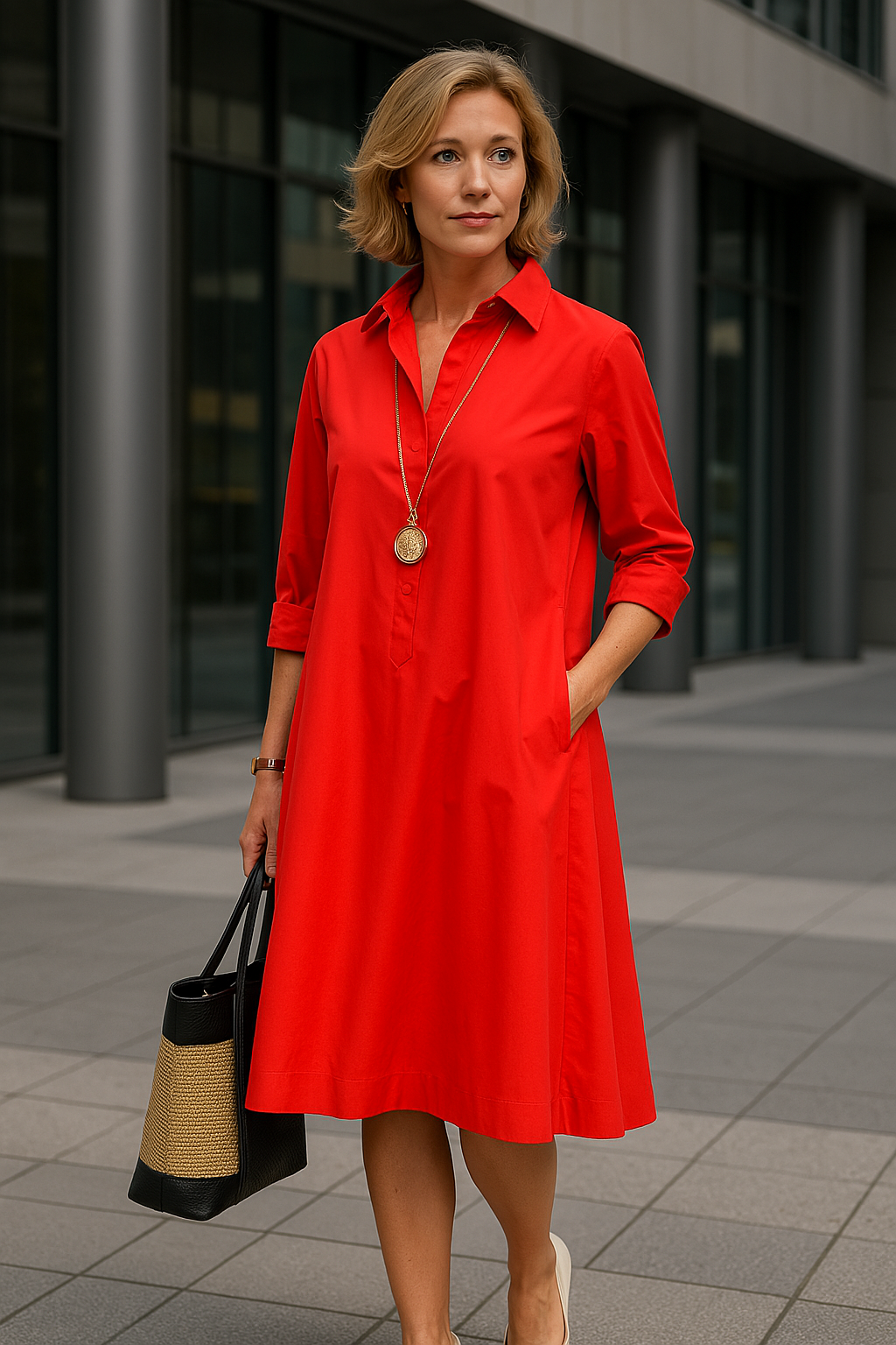 Damska Sukienka z Kołnierzykiem w Stylu Oversized | Midi
