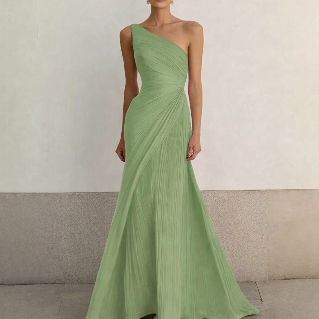 Women's Pleated One-Shoulder Evening Dress | Maxi