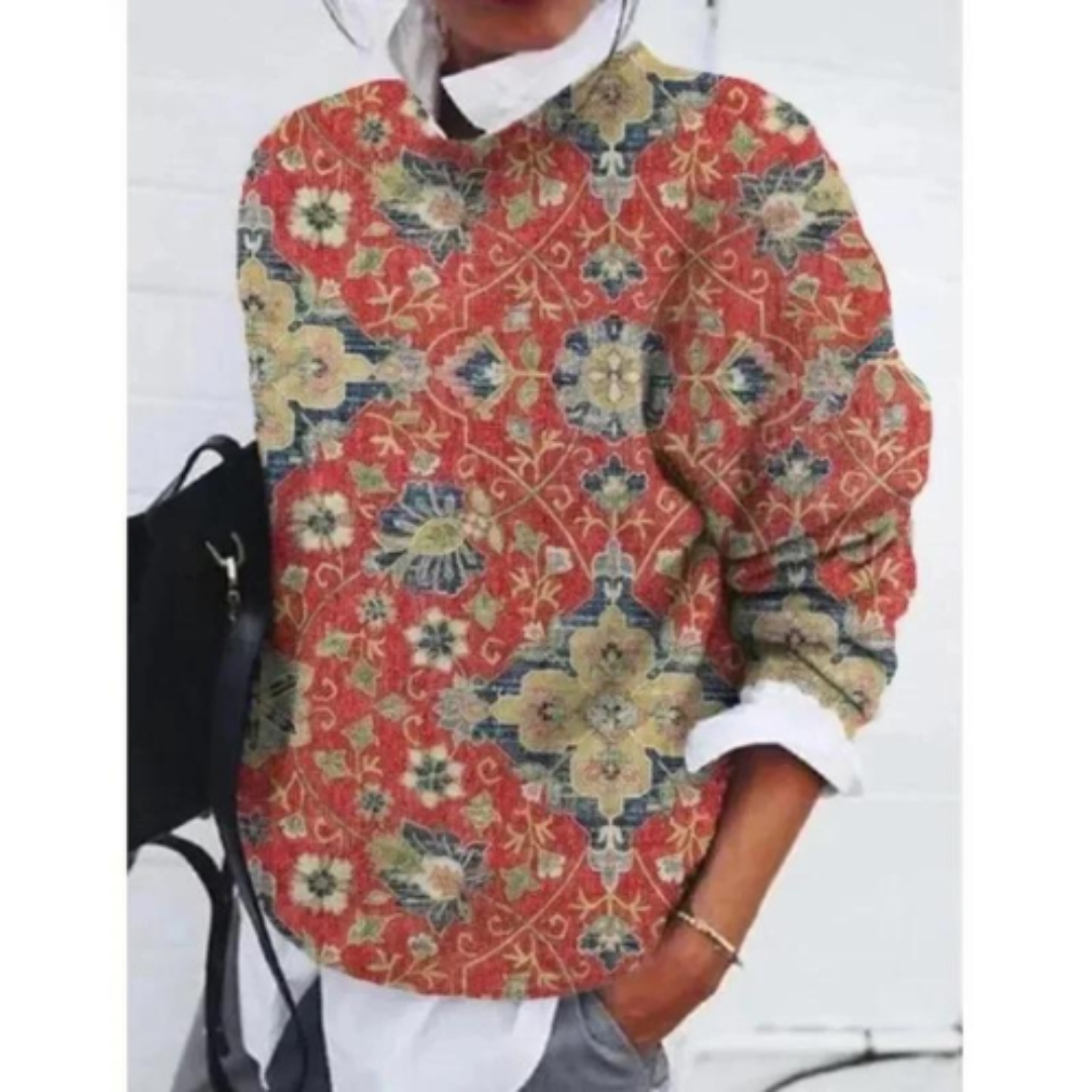 Damska sweter zimowa | Kwiatowy wzór